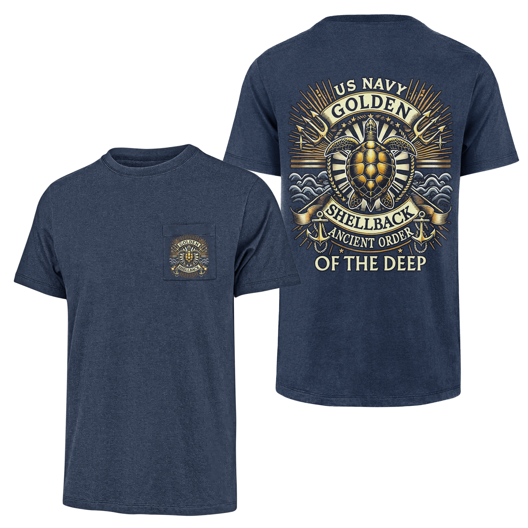 Golden Shellback Ancient Order Of The Deep Double Sided Pocket T-shirt