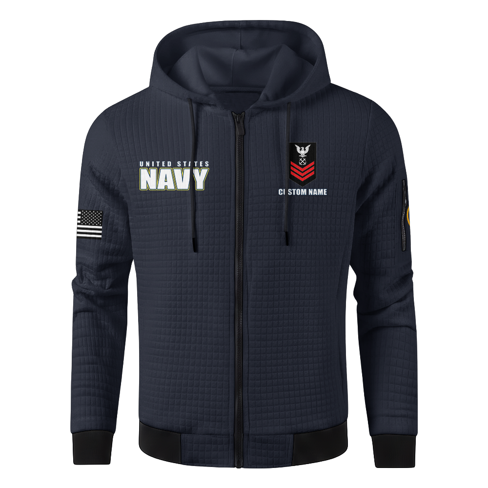 Personalizable Navy Submarine Waffle Hooded Jacket