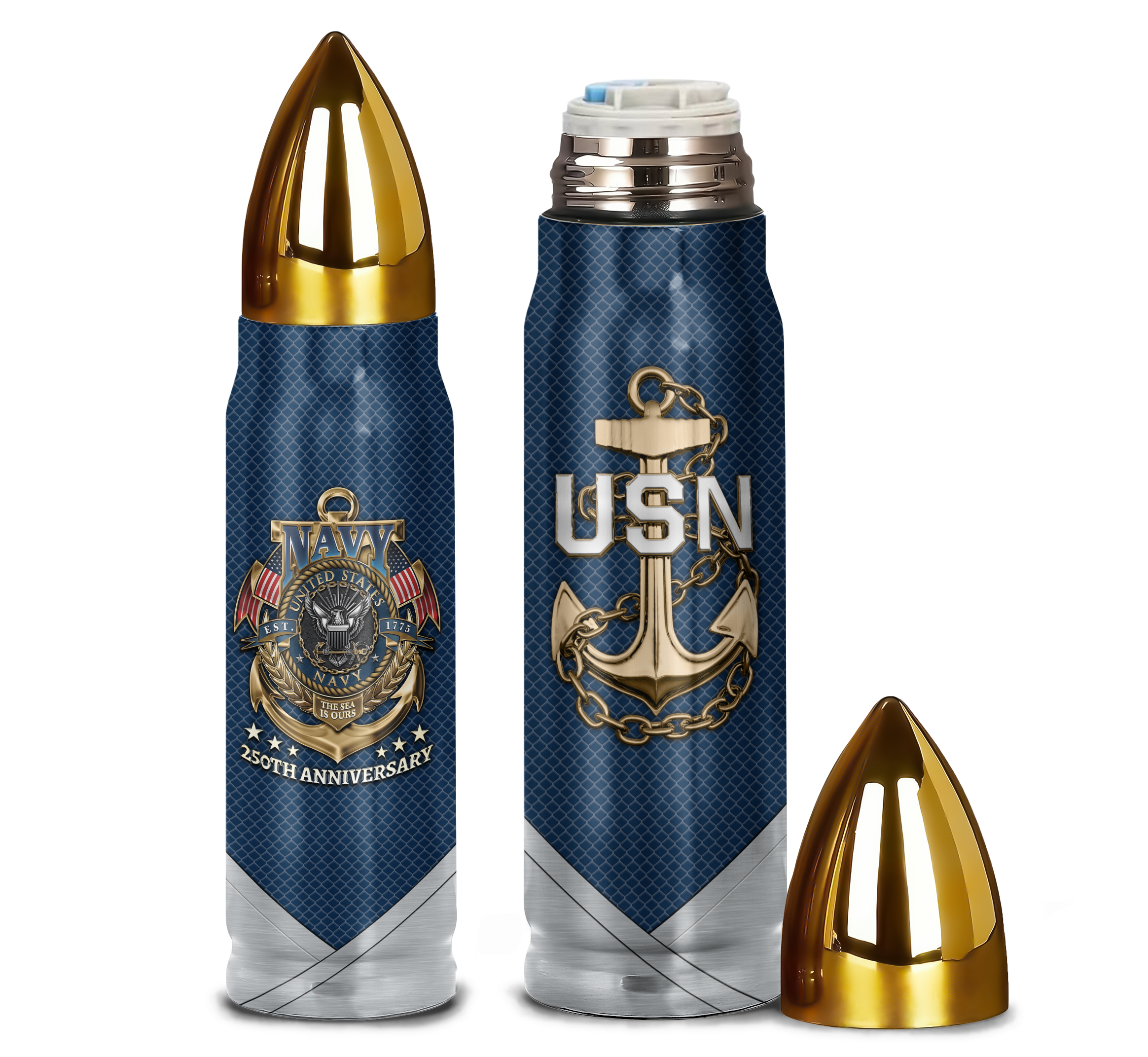 Navy 250th Anniversaey Classic Tee  & Bullet Tumbler  Combo