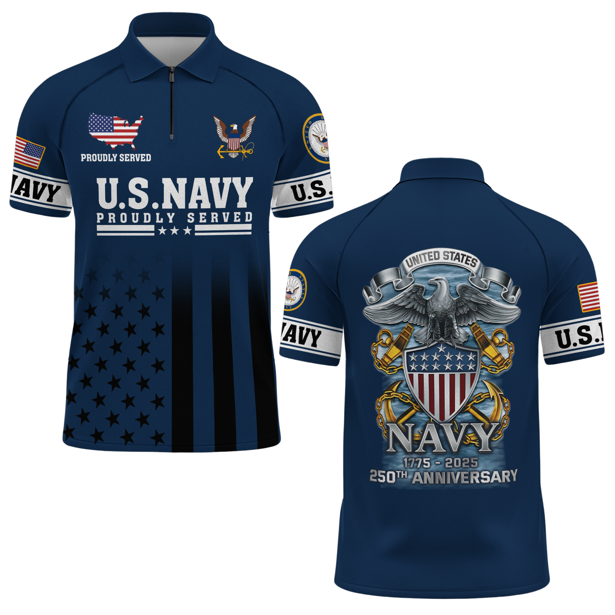 Navy 250th Anniversary Raglan Zip Polo Shirt