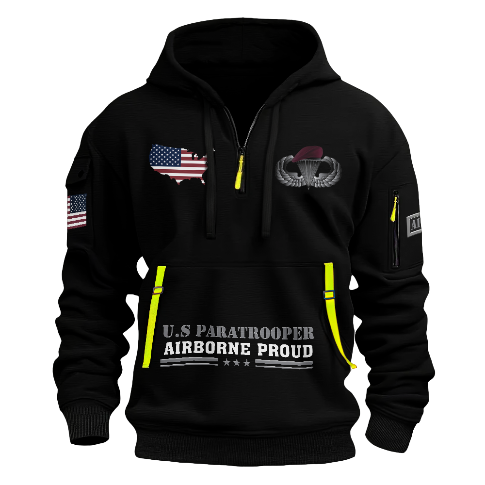 U.S Paratrooper Airborne Proud Quarter Zip Hoodie