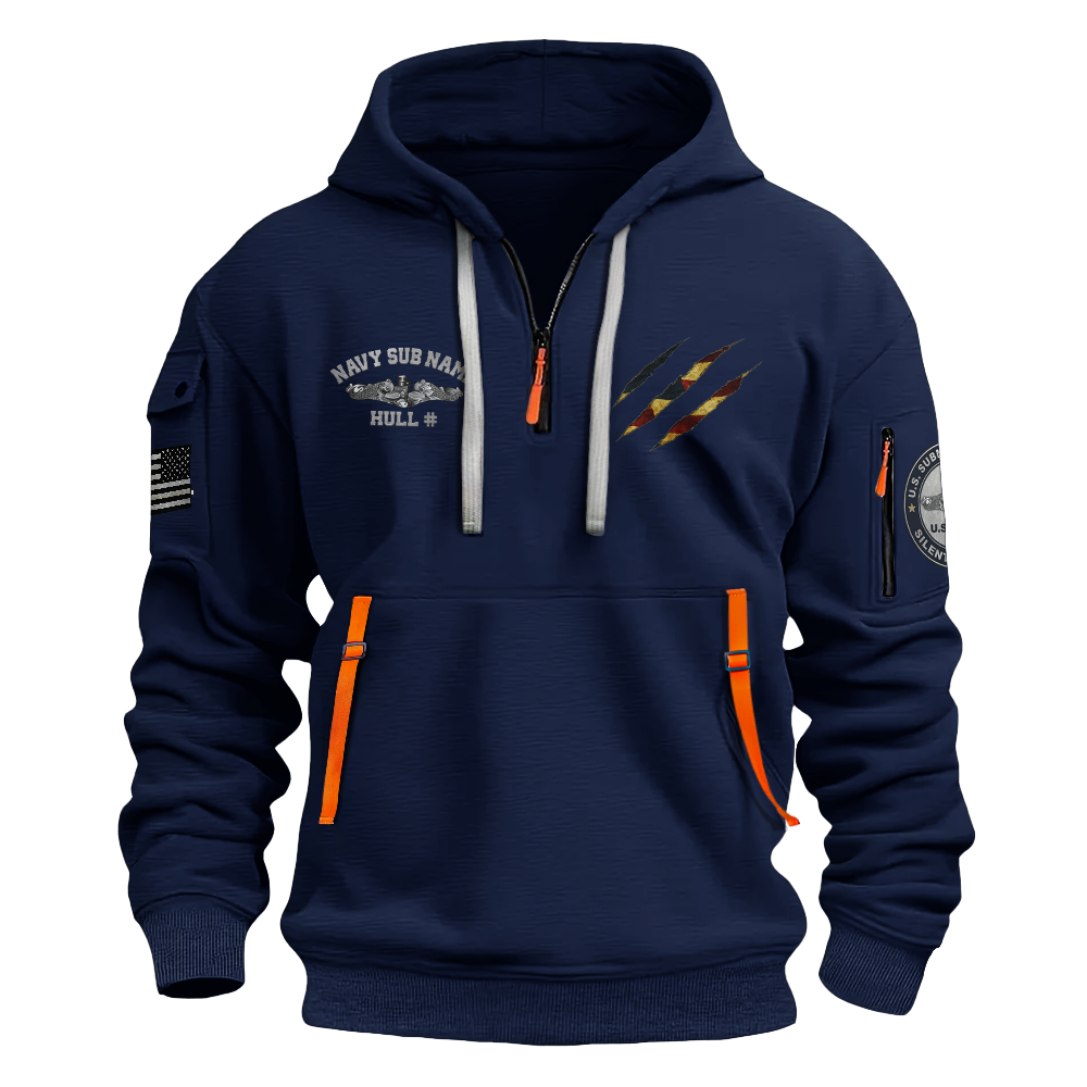 Personalizable Navy Submarine Unseen Unheard Quarter Zip Hoodie