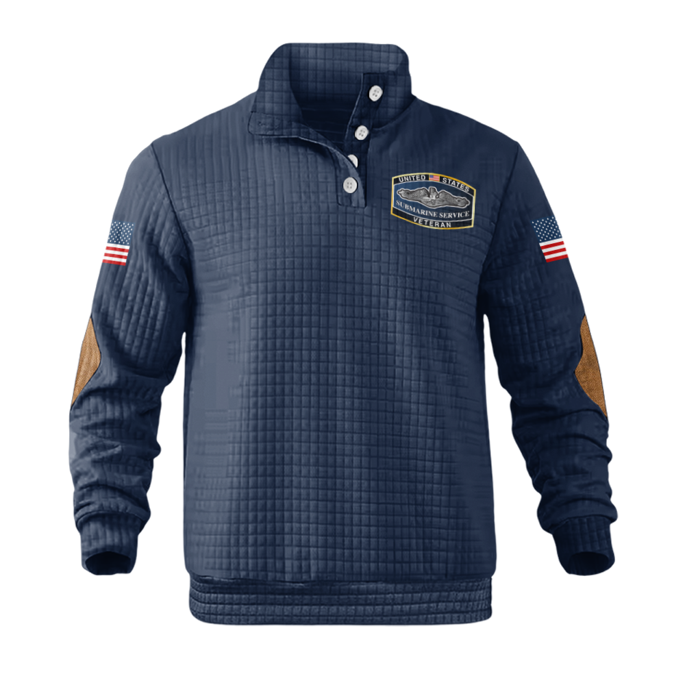 Navy Submarine Waffle Stand Collar Sweatshirt