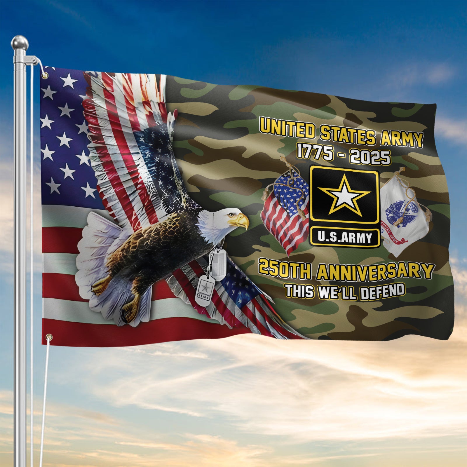 Army 250th Anniversary House Flag With Flagpole Combo