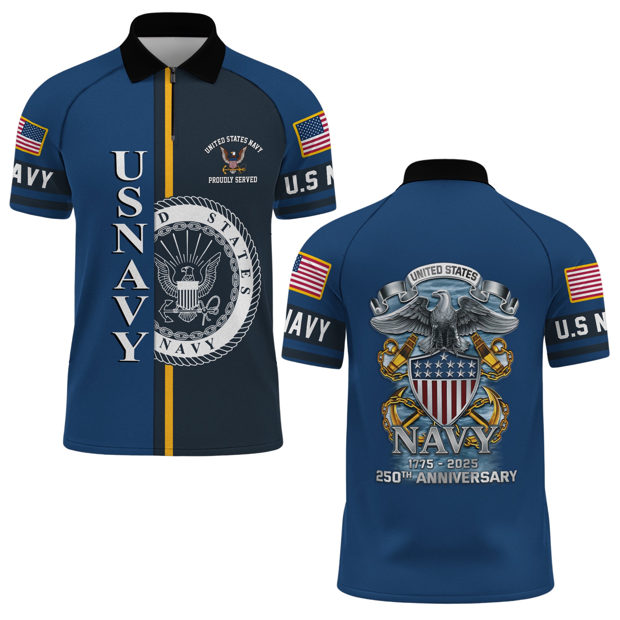Navy 250th Anniversary Raglan Zip Polo Shirt
