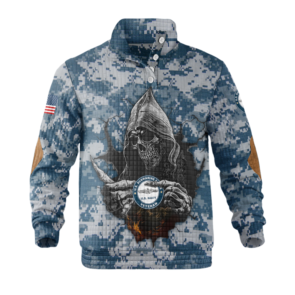 Personalizable Navy Submarine Waffle Stand Collar Sweatshirt