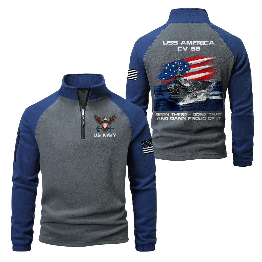 Personalizable Navy Ship Been There Done That Half-Zip Raglan Sweatshirt