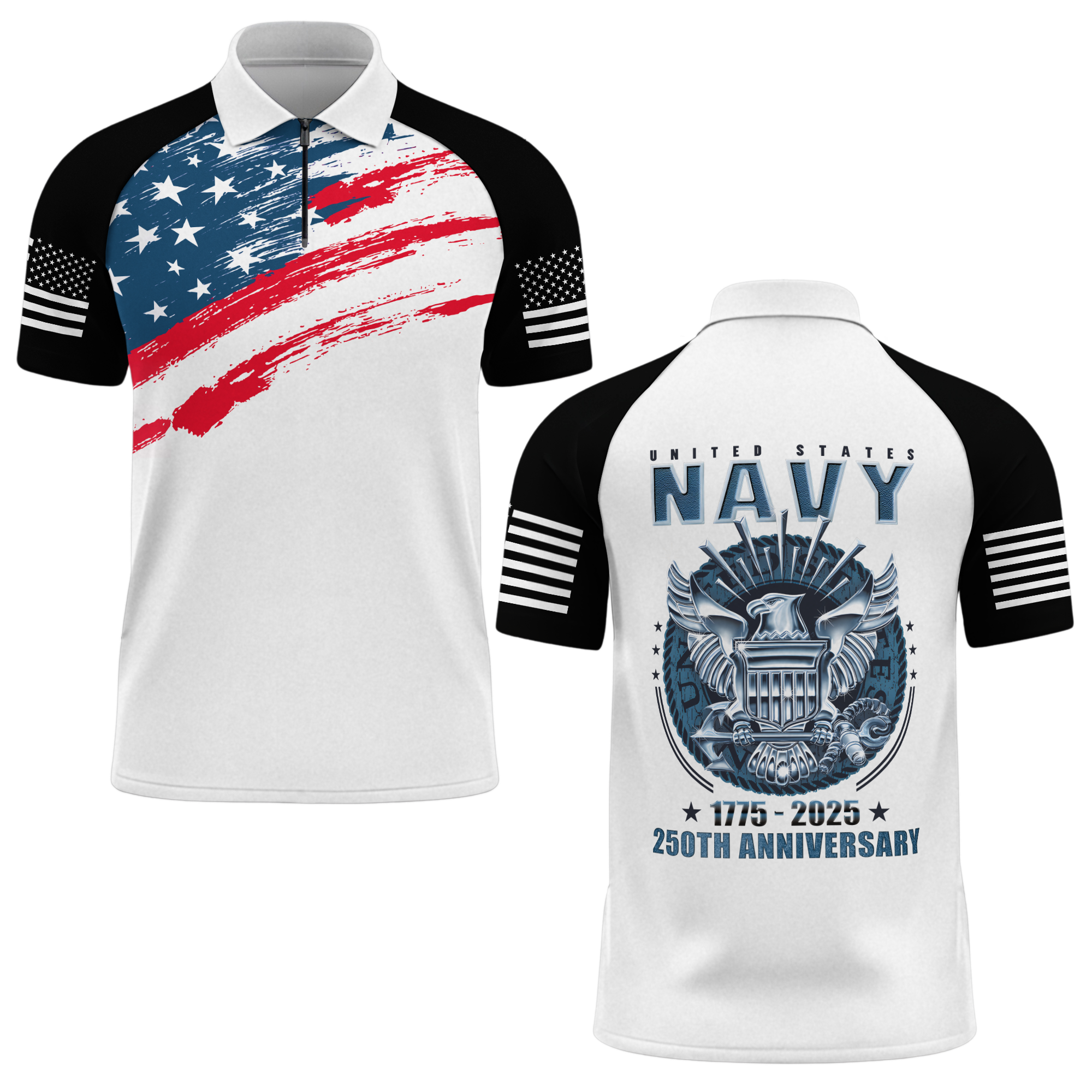 Navy 250th Anniversary Raglan Zip Polo Shirt