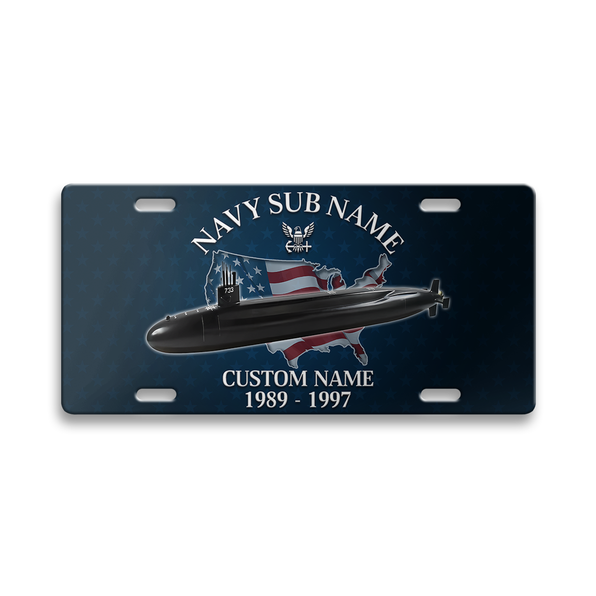 Personalizable Navy Submarine Aluminum License Plate