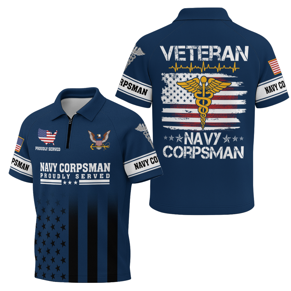 Navy Corpsman Raglan Zip Polo Shirt