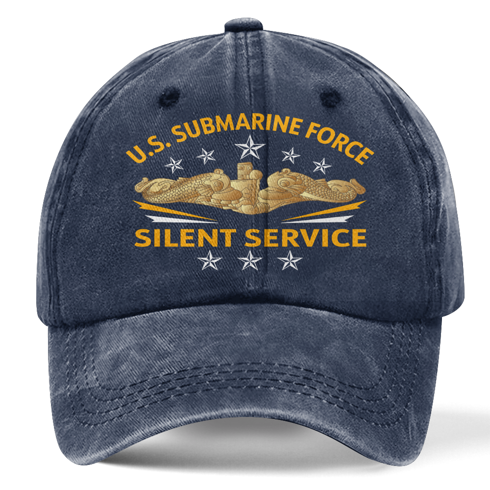 Gold Dolphins Navy Submarine Silent Service Washed Cap