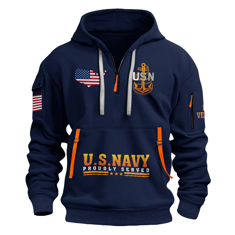 Less Than 1% Navy Ship Quarter Zip Hoodie