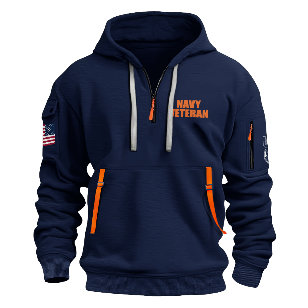 Less Than 1% Navy Ship Quarter Zip Hoodie