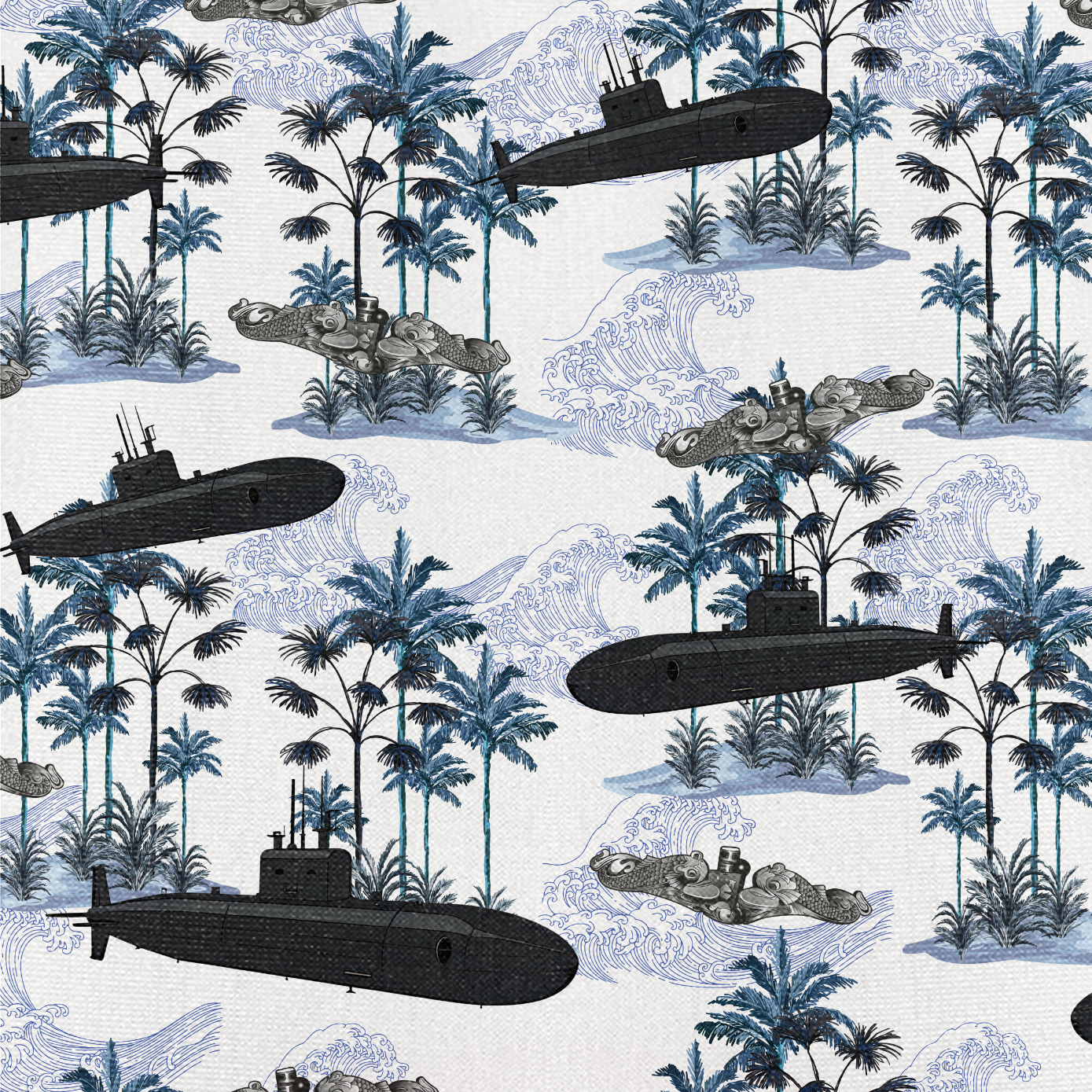 Navy Submarine Tropical Cuban Shirt