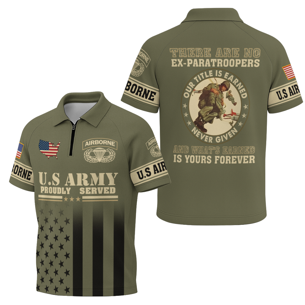 Airborne There's No Ex-Paratroopers Raglan Zip Polo Shirt