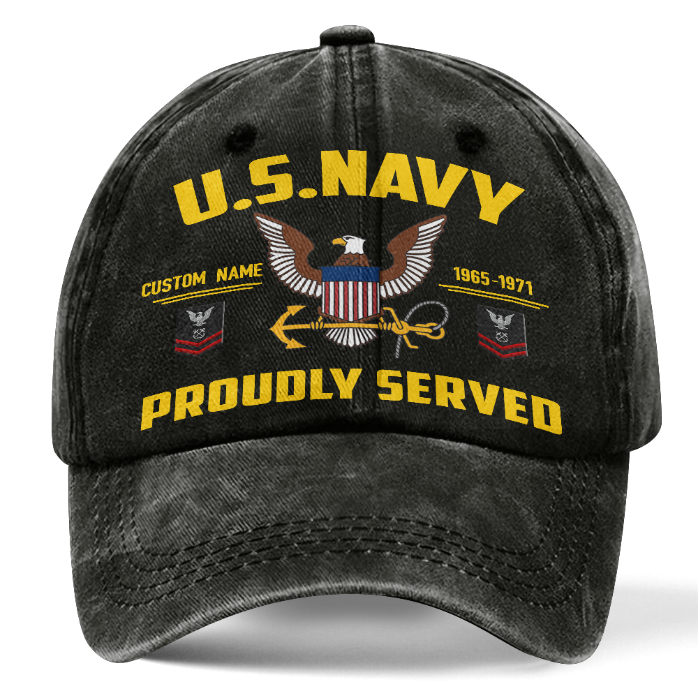 Personalized Navy Proudly Served Washed Cap