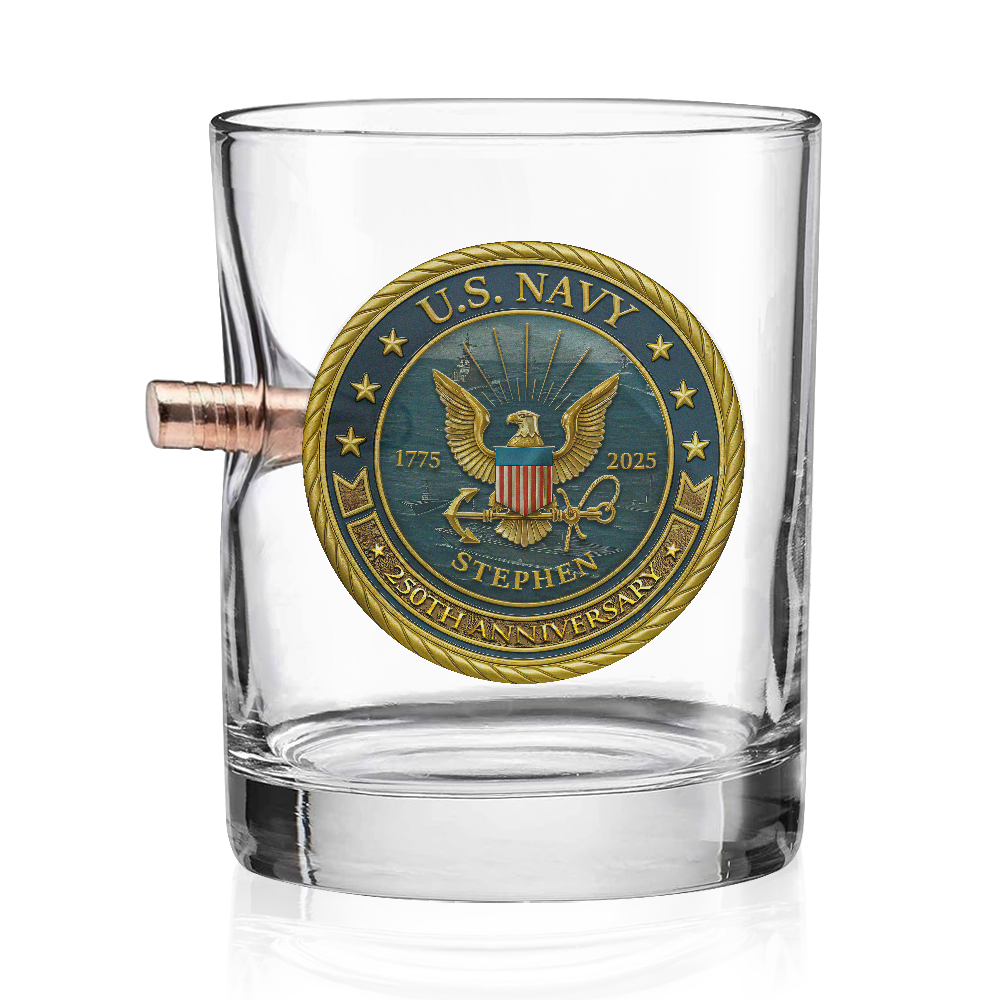 Personalizable Navy 250th Anniversary Bullet Whiskey Glass
