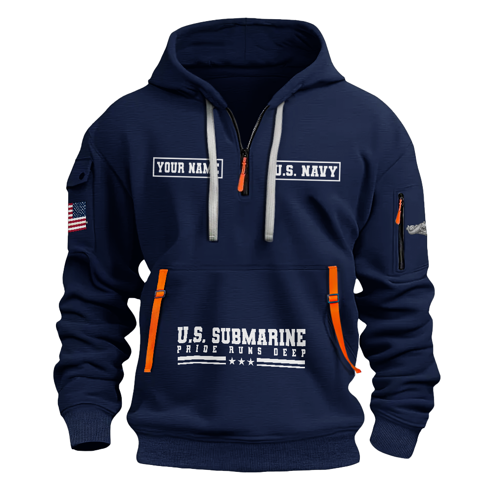 Personalizable Navy Submarine Quarter Zip Hoodie