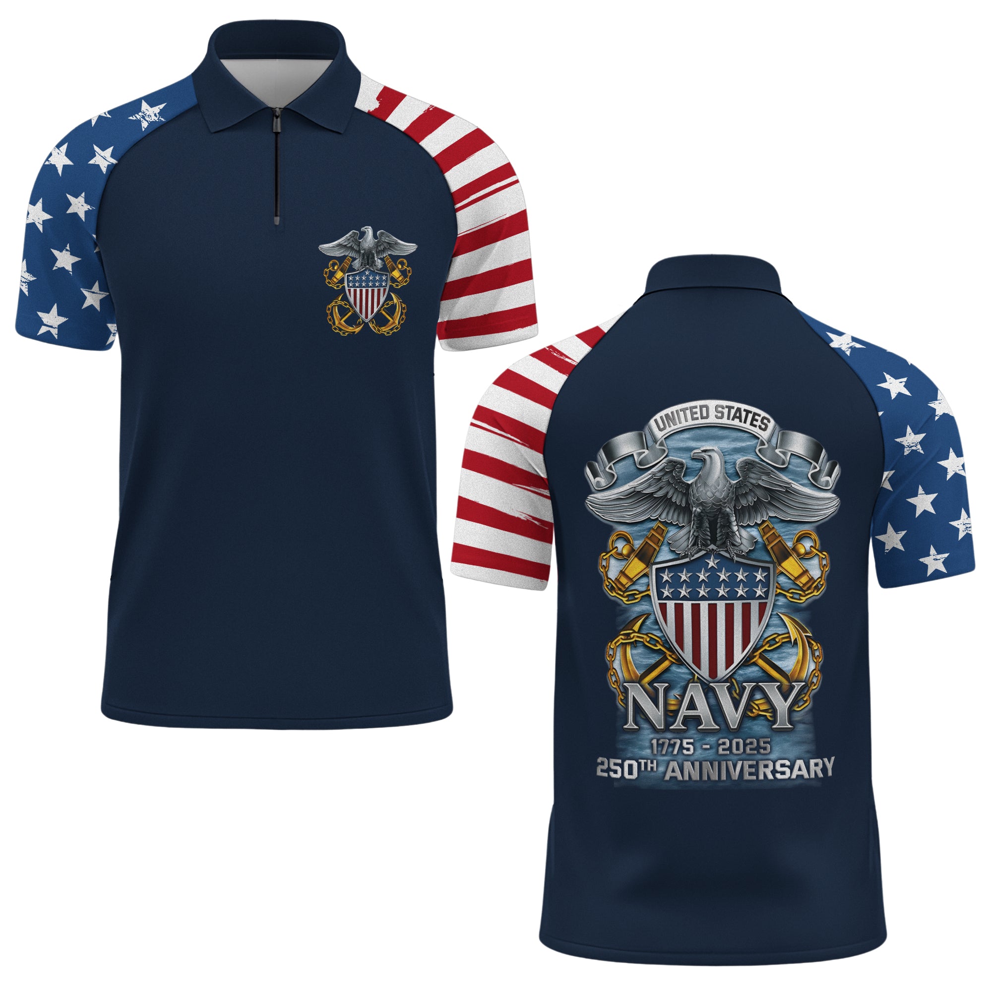 Navy 250th Anniversary Raglan Zip Polo Shirt
