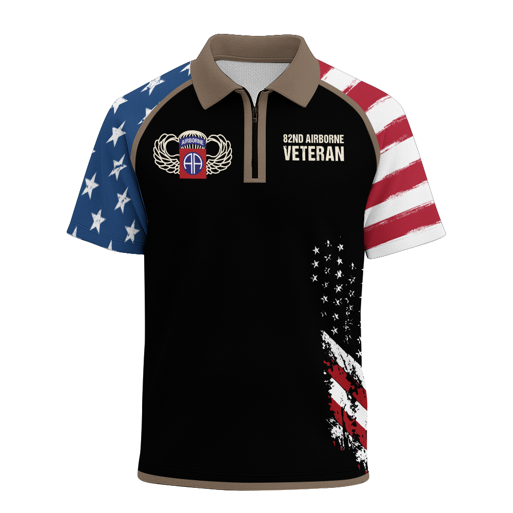 Airborne Born At Benning Raised At Bragg Raglan Zip Polo Shirt