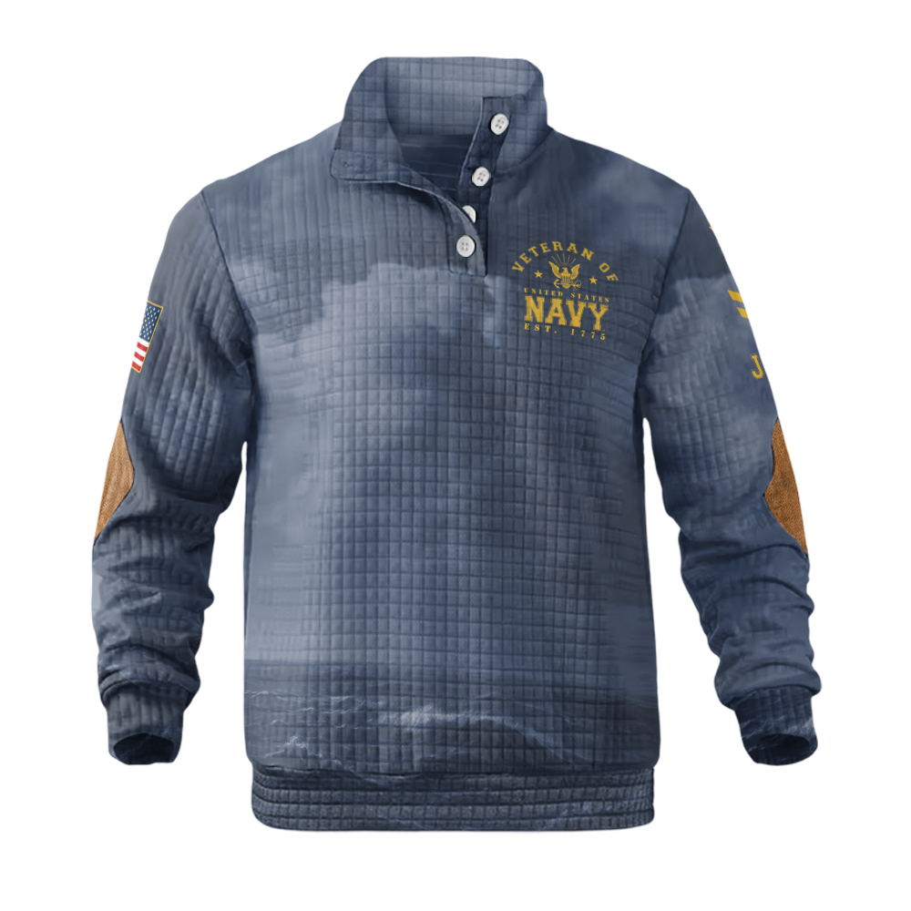 Personalizable Navy The Sea Is Ours Waffle Stand Collar Sweatshirt