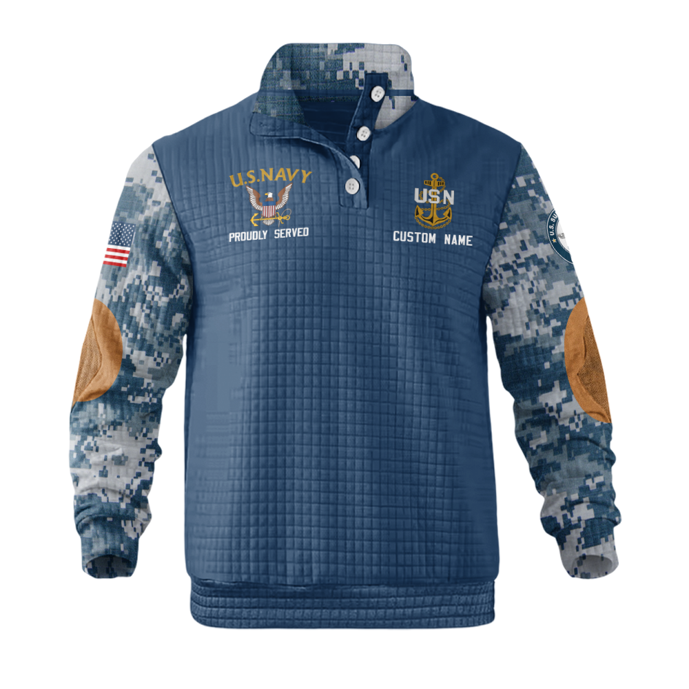 Personalizable Navy 250 Years Strong Waffle Stand Collar Sweatshirt