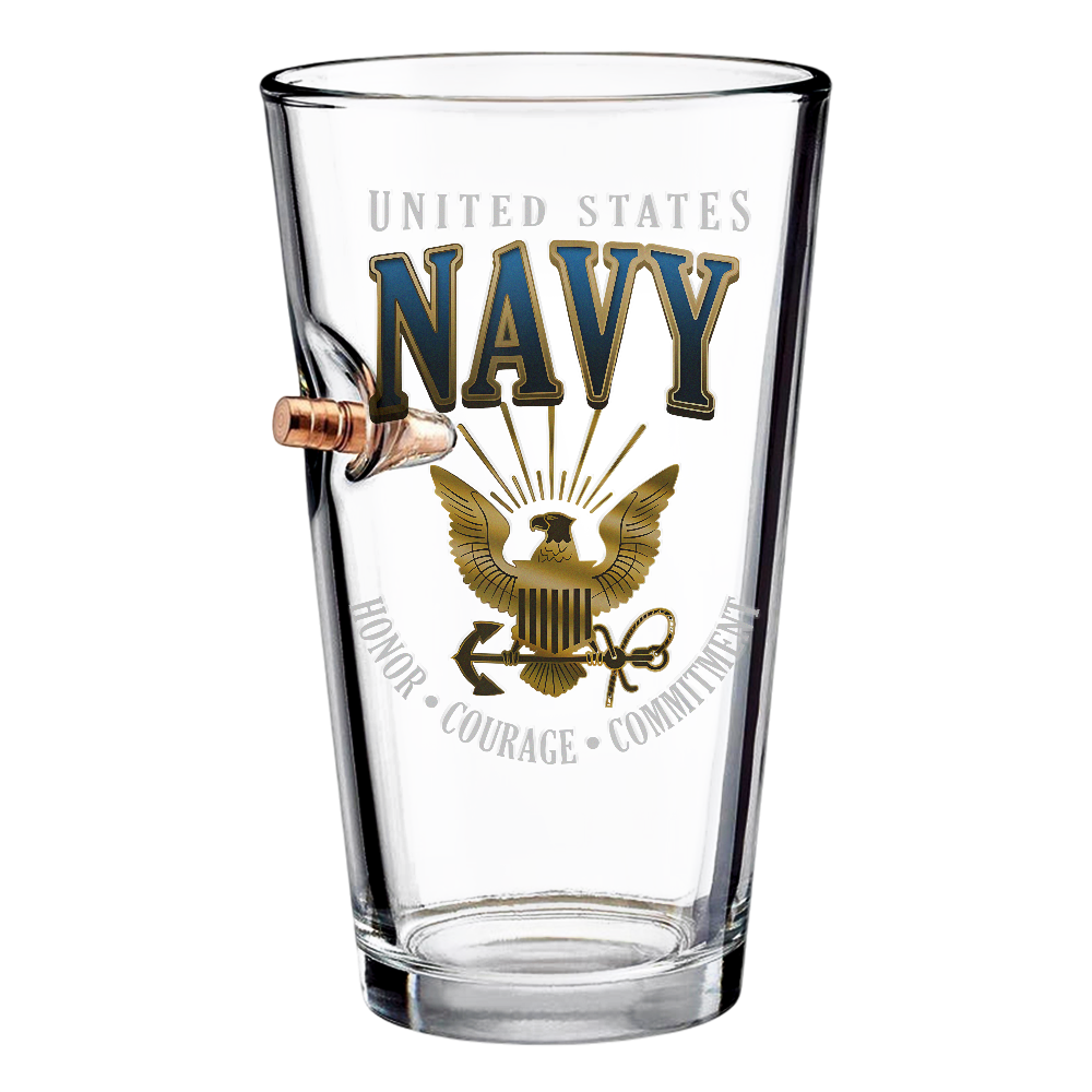 Navy Honor Courage Commitment Bullet Pint Glass