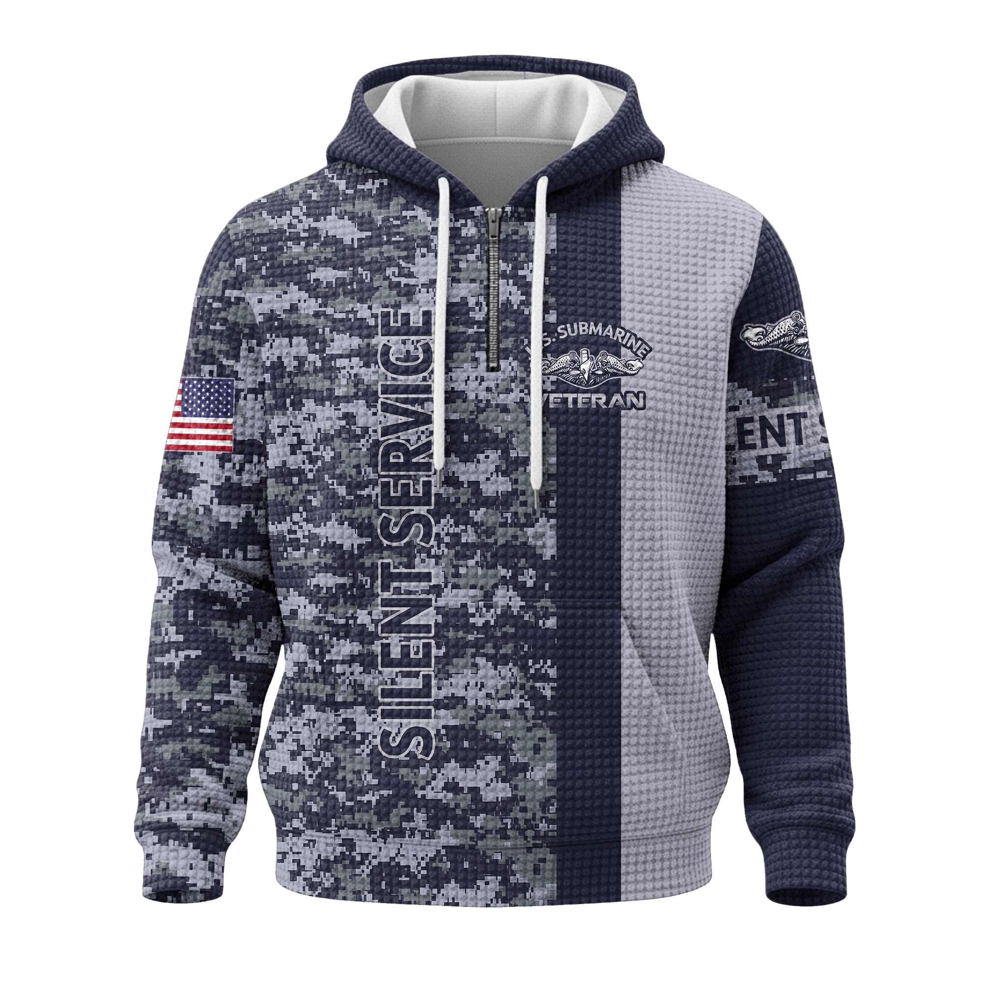 Navy Submarine Quarter Zip Waffle Hoodie