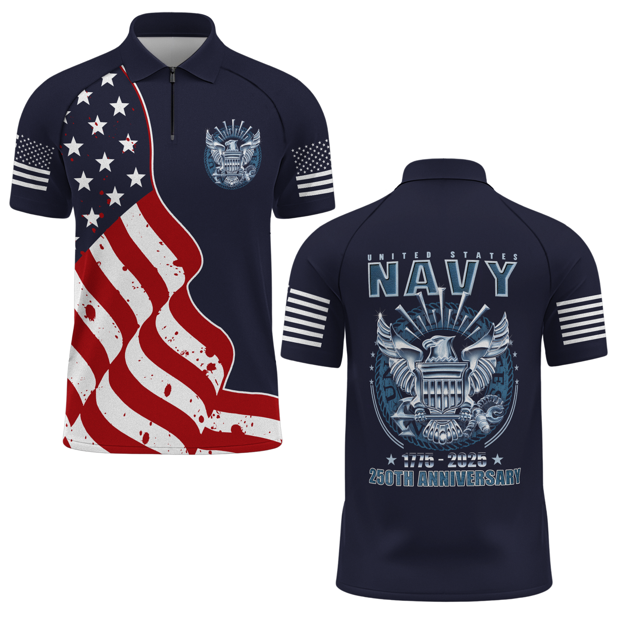 Navy 250th Anniversary Raglan Zip Polo Shirt