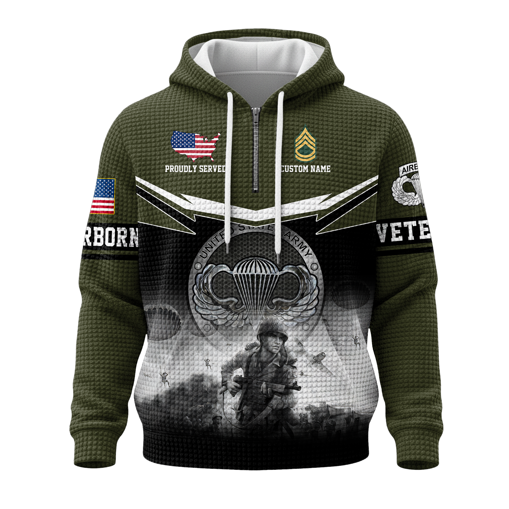 Personalizable Airborne Death From Above Quarter Zip Waffle Hoodie