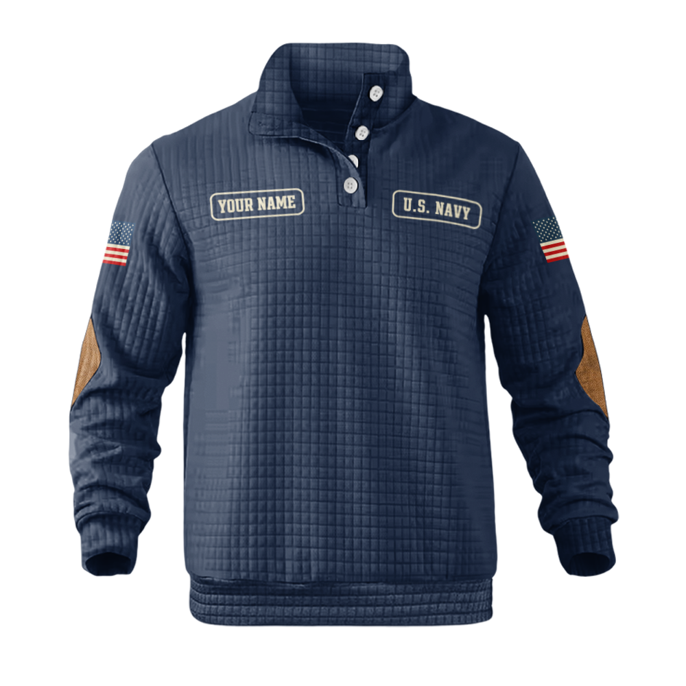 Personalizable Navy I Walked The Walk Waffle Stand Collar Sweatshirt