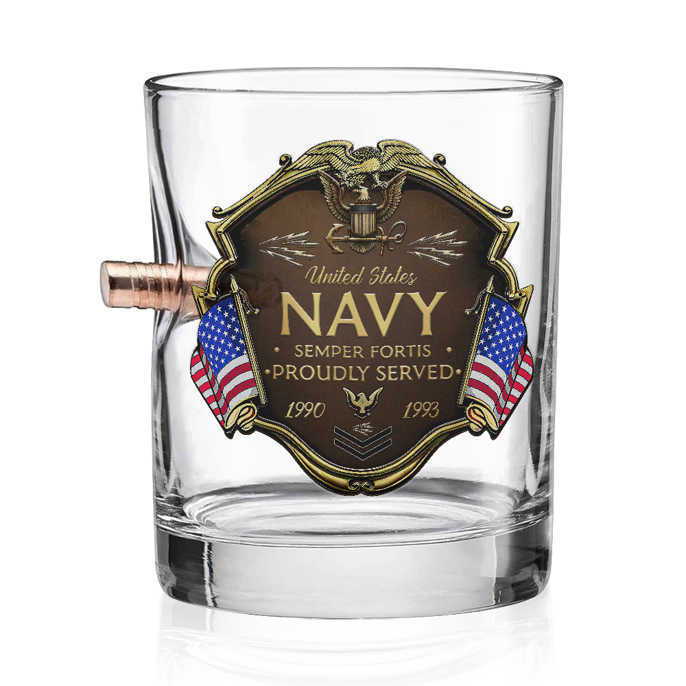 Personalizable Navy Proudly Served Bullet Whiskey Glass