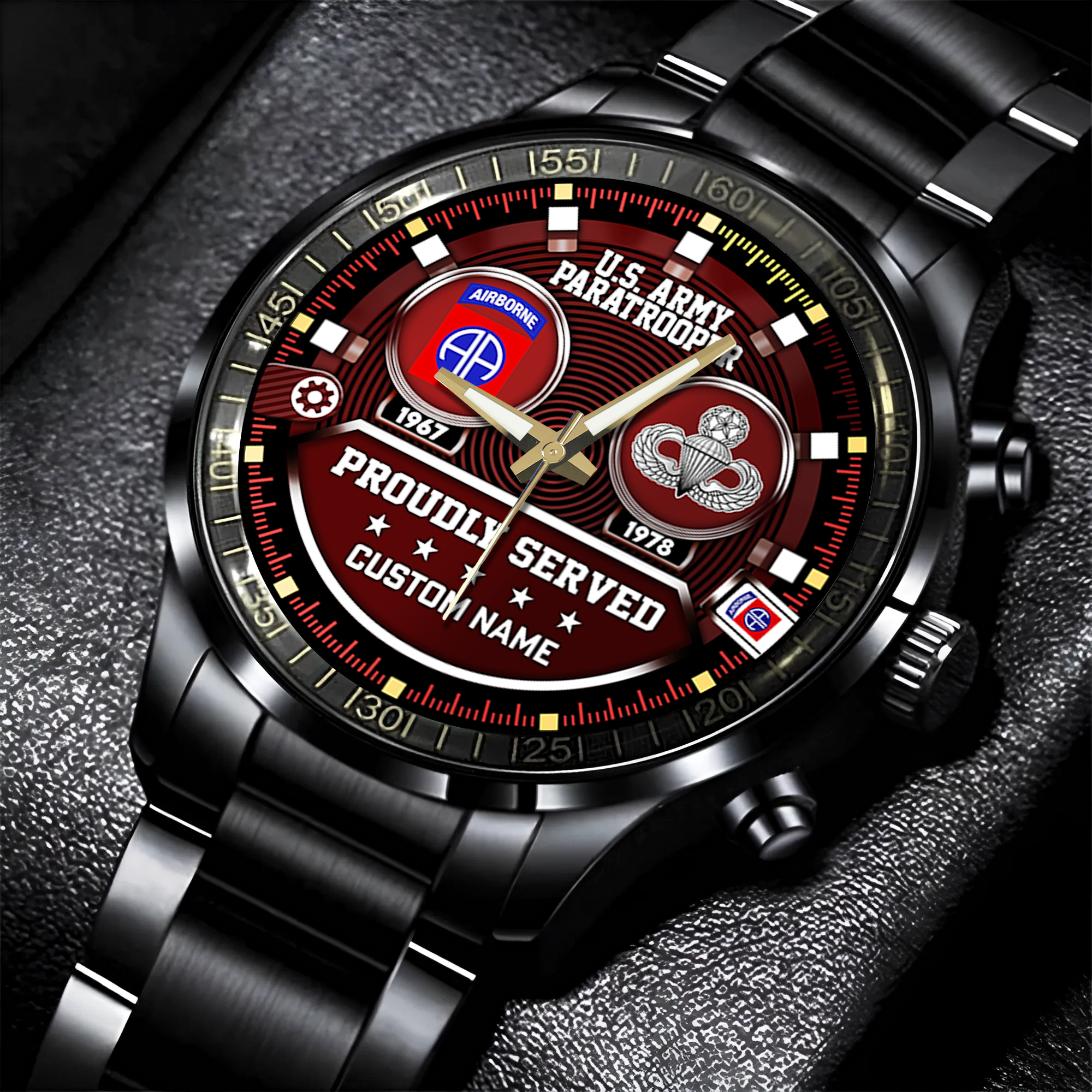 Personalizable Army Paratrooper Stainless Steel Watch