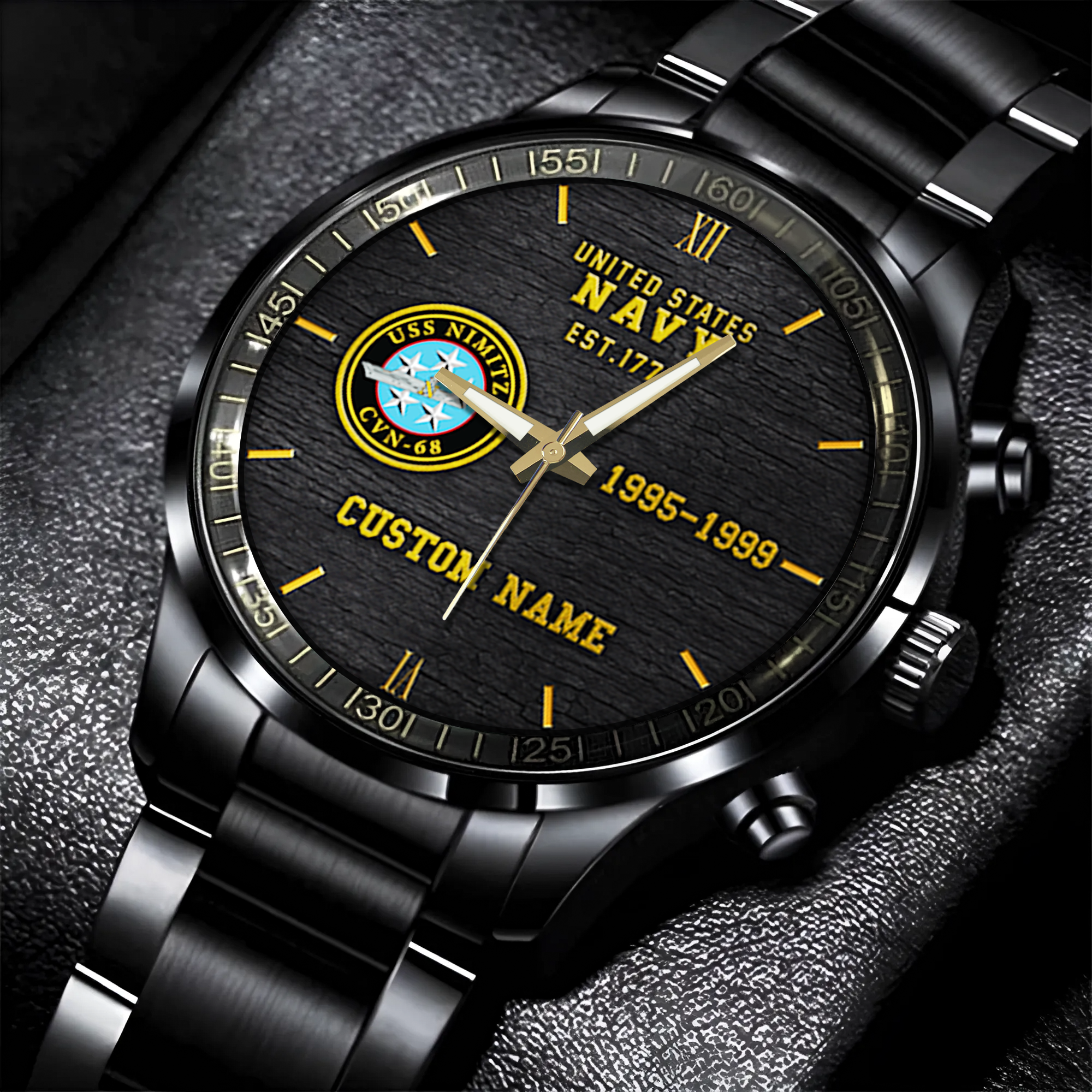 Personalizable Navy Aircraft Carrier Stainless Steel Watch
