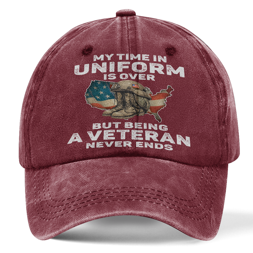 Personalizable Being A Veteran Never Ends Washed Cap