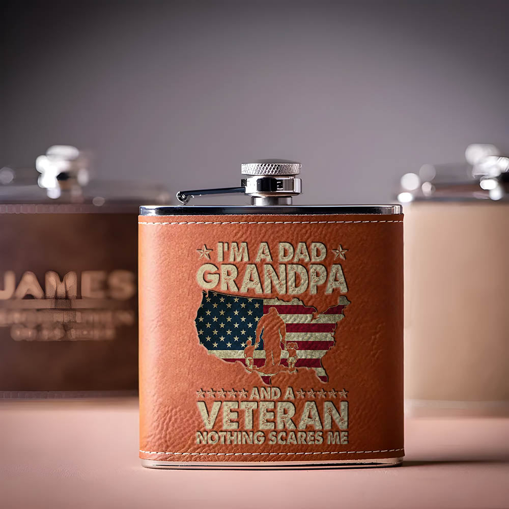 I'm A Dad Grandpa and A Veteran Leather Flask