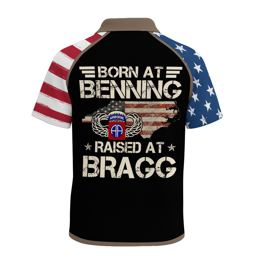 Airborne Born At Benning Raised At Bragg Raglan Zip Polo Shirt