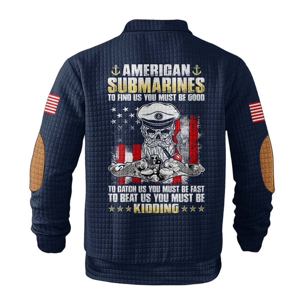 Navy Submarine Waffle Stand Collar Sweatshirt