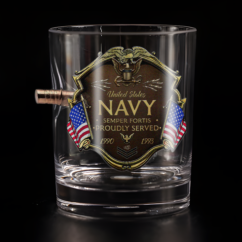 Personalizable Navy Proudly Served Bullet Whiskey Glass