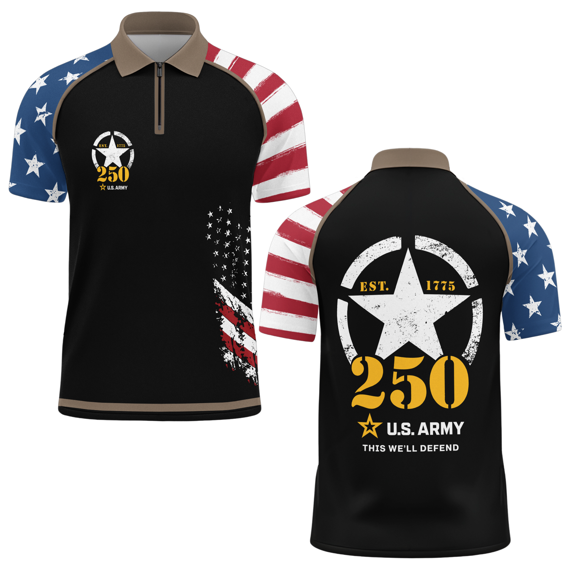 Army 250th Anniversary Raglan Zip Polo Shirt