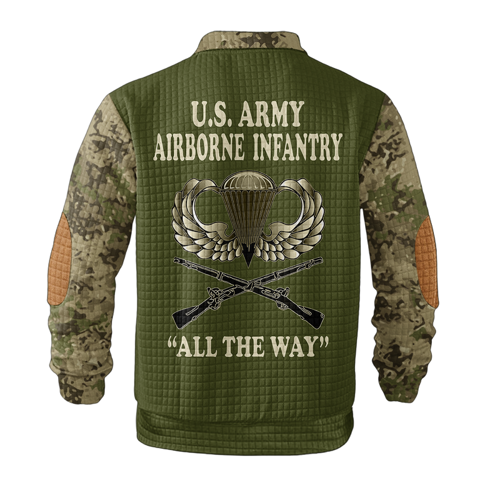 Personalizable Airborne All The Way Waffle Stand Collar Sweatshirt