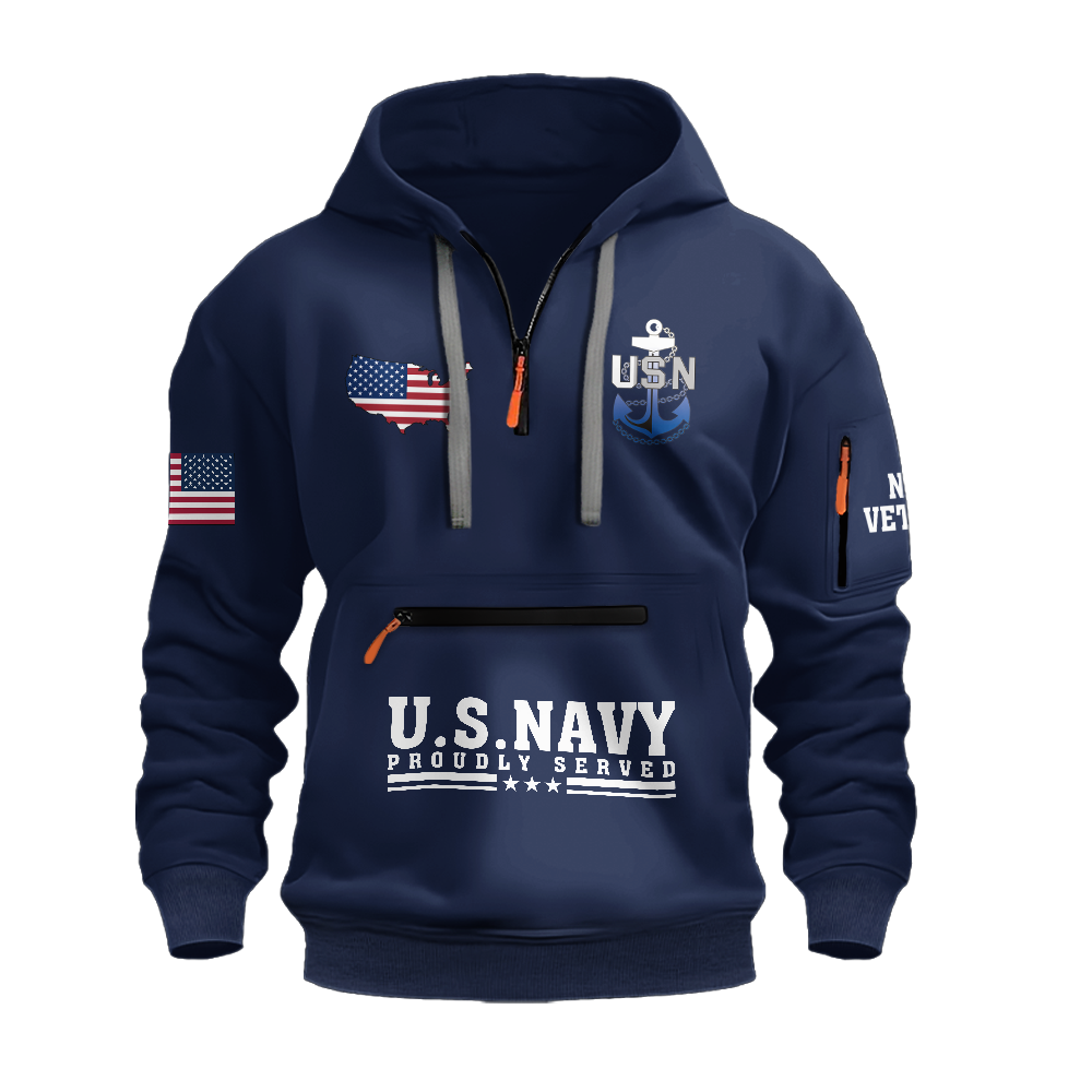 Navy Honor Commitment Zipper Pouch Quarter-Zip Hoodie