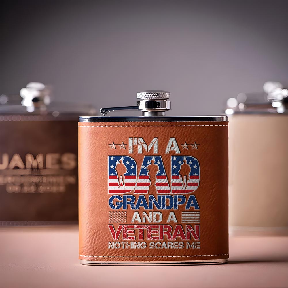 I'm A Dad Grandpa and A Veteran Leather Flask