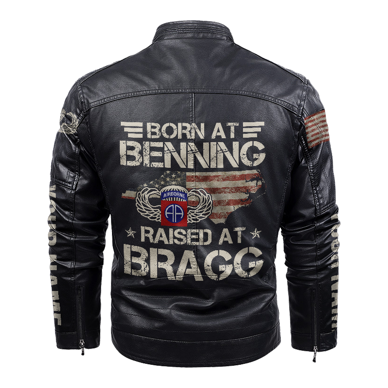 Born At Benning Raised At Bragg Leather Yellow Fleece Jacket