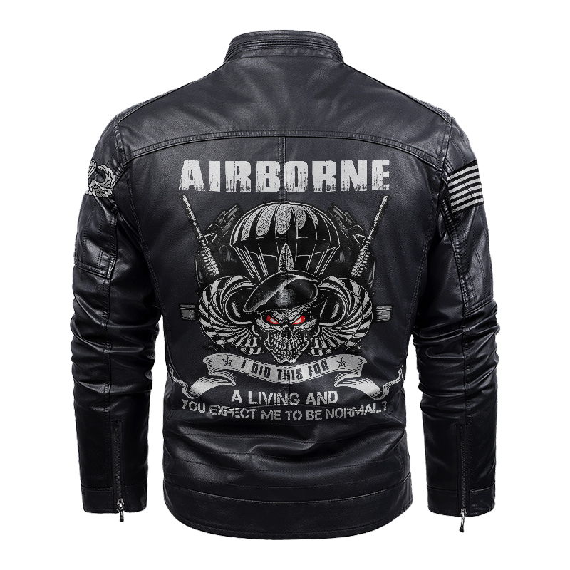 Airborne I Did This For A Living Leather Yellow Fleece Jacket