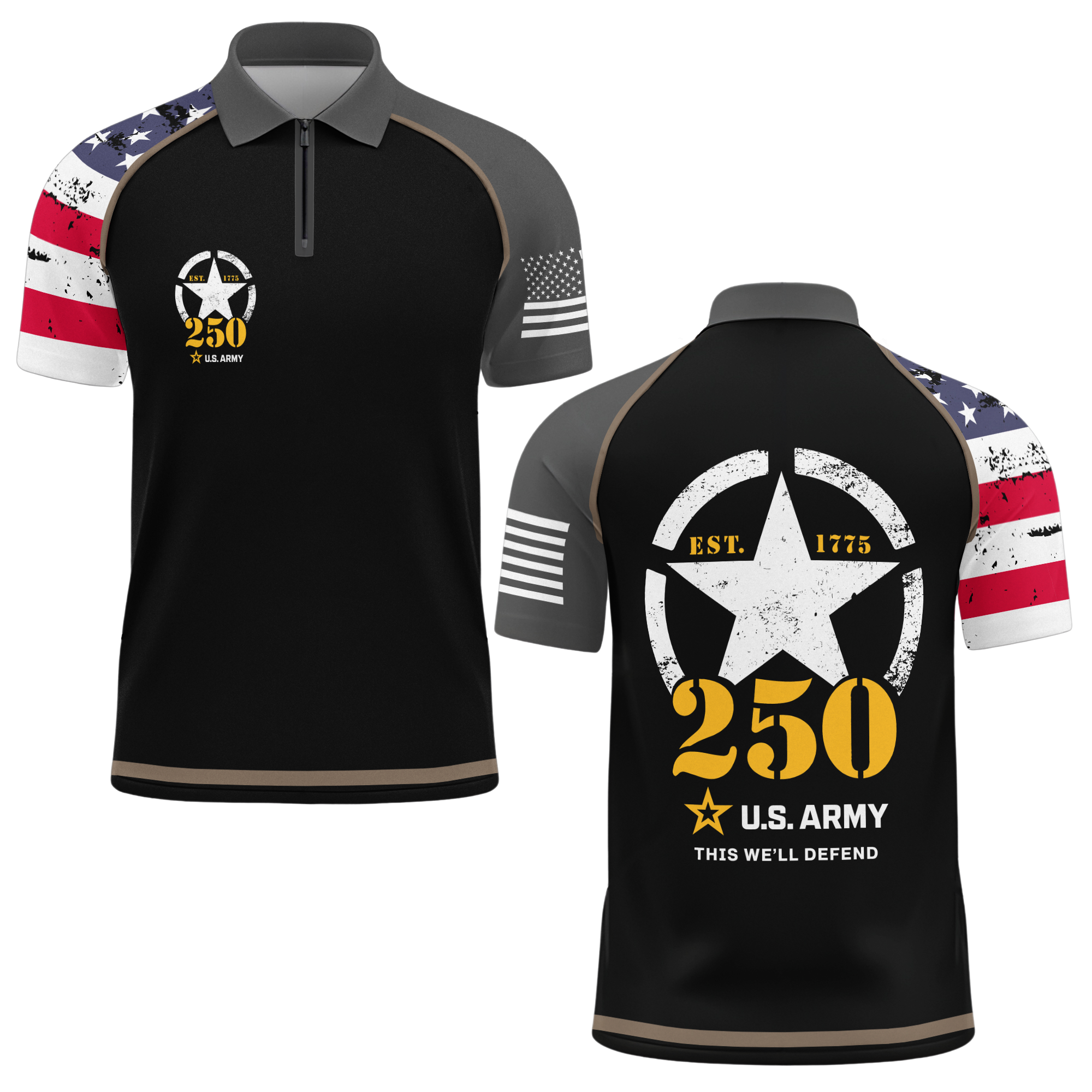 Army 250th Anniversary Raglan Zip Polo Shirt