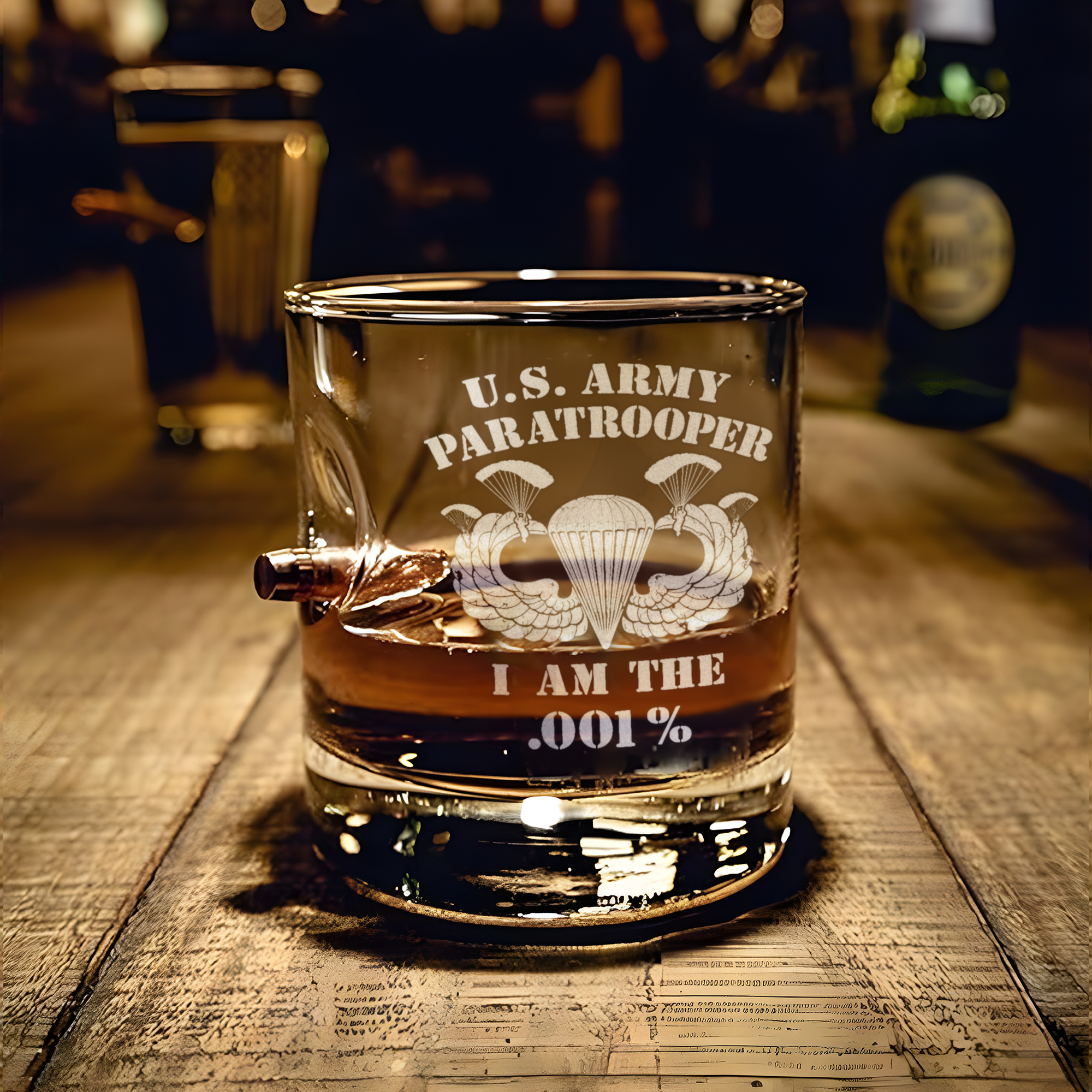 Army Paratrooper I Am .001% Bullet Whiskey Glass