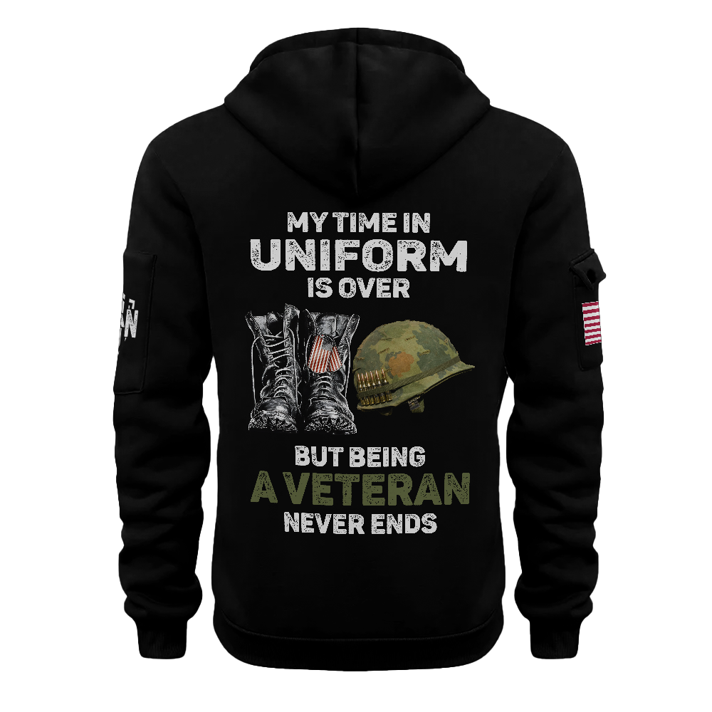 Veteran My Time In Uniform Is Over Personalizable Quarter Zip Hoodie