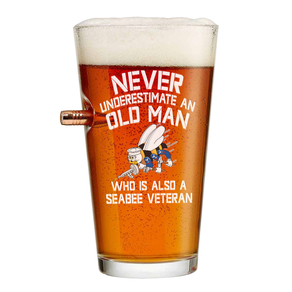 Never Underestimate An Old Man Who Is Also A Seabee Veteran Bullet Pint Glass