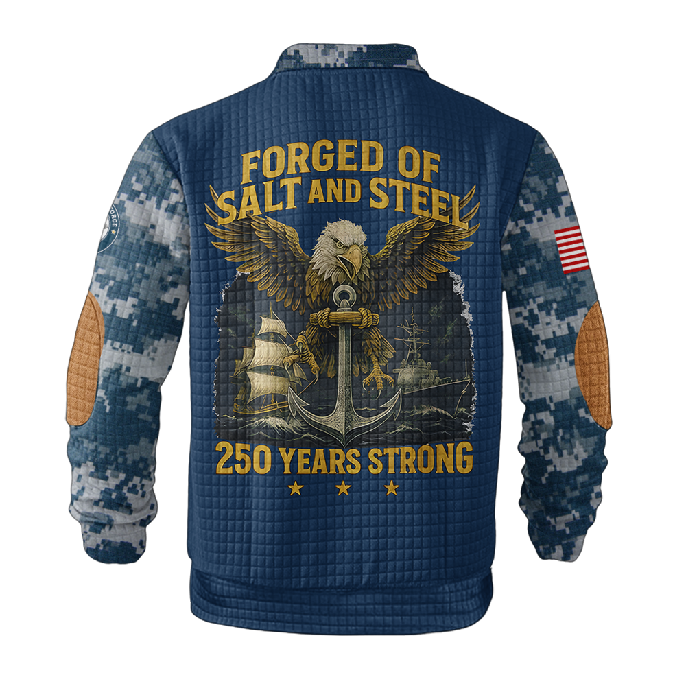 Personalizable Navy 250 Years Strong Waffle Stand Collar Sweatshirt